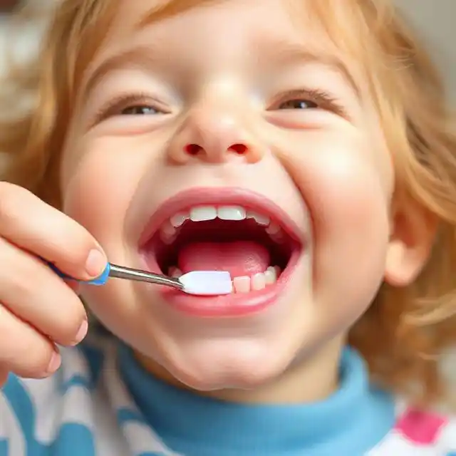 Ребенок чистит зубы под присмотром мамы